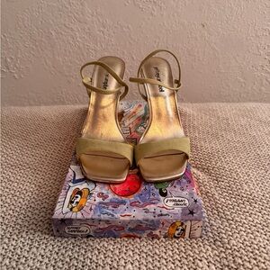 Jeffrey Campbell Gold and Tan Heeled Sandals
